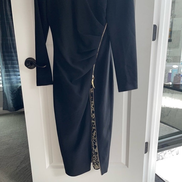 ROBERTO CAVALLI Black Longsleeve Gold Zip Slit TigerTooth Bodycon Dress Sz 46 10 - Picture 10 of 16
